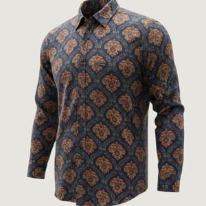 Vintage Guess Georges Marciano Mens Paisley Medallion Rayon Shirt Navy Blue M